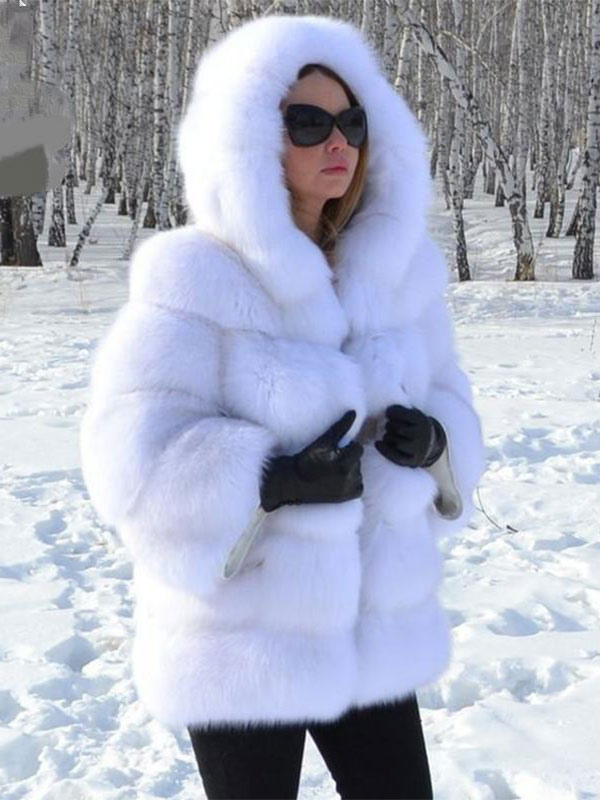 Faux Fur Coat Hooded Warm Winter 2024 Short Plush Outerwear For Women ...