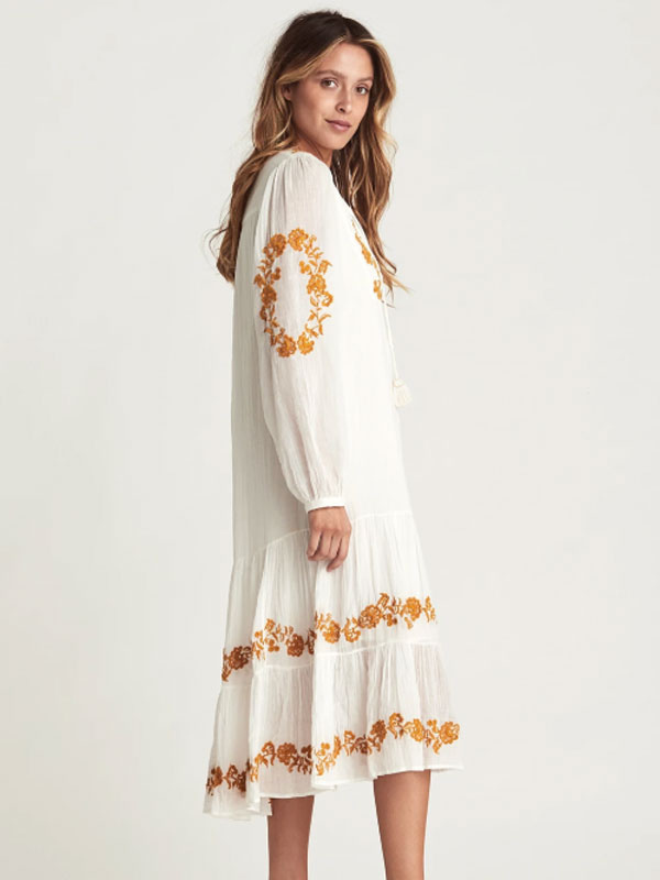 Boho Styled Long Aegean Inspired Dress-Ruby/White main image 0