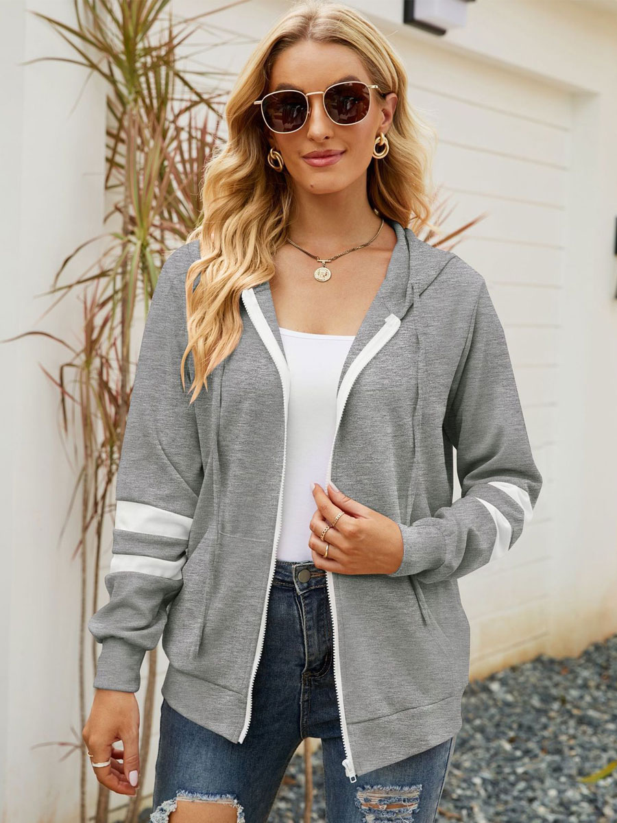 Women's Long Sleeve Full Zip Soft Shell Hooded Stripe Jacket main image 1