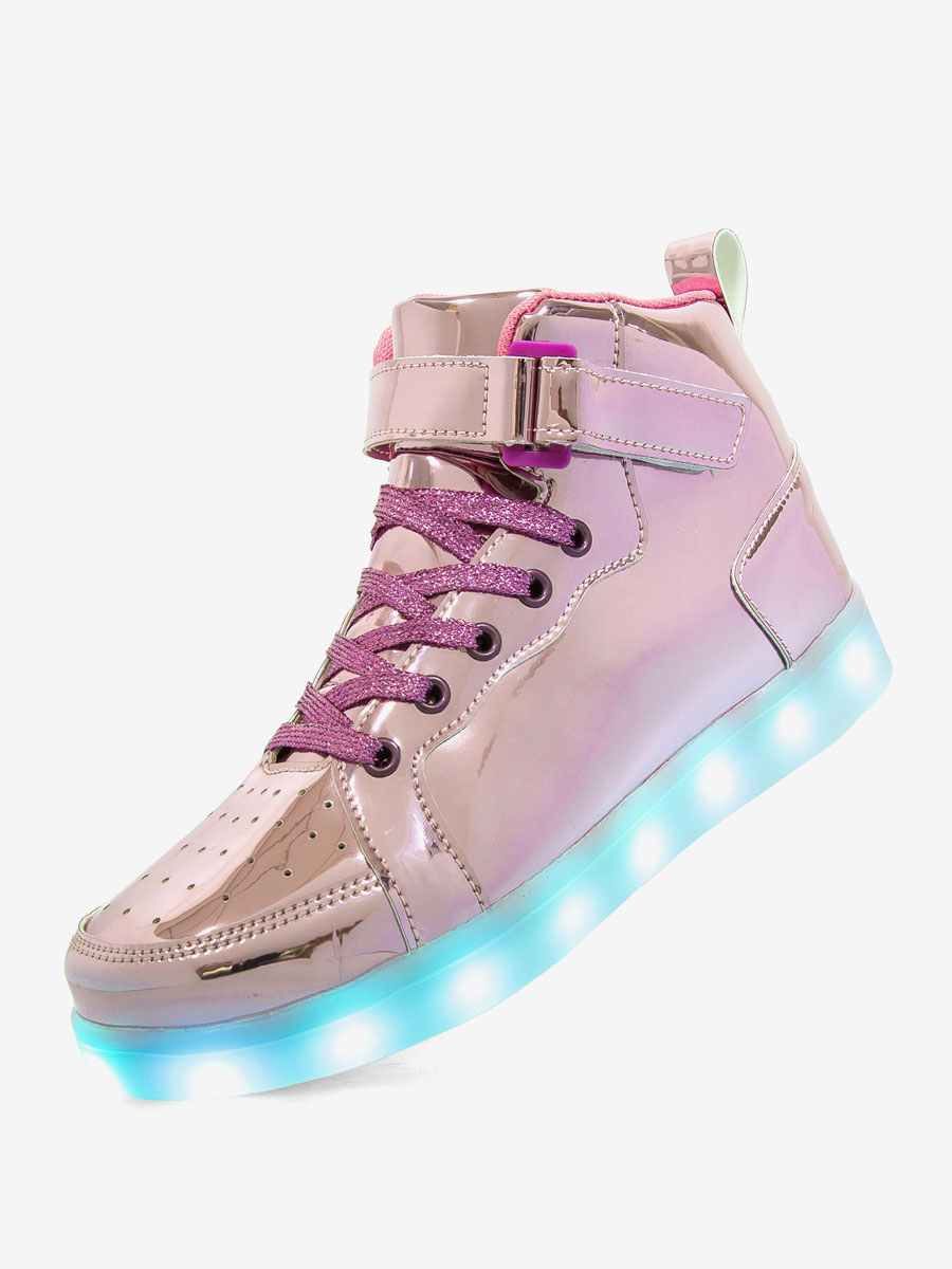 Kids Light Up Sneakers High Top Round Toe Lace Up Zapatos LED para niños y mujeres Milanoo.com