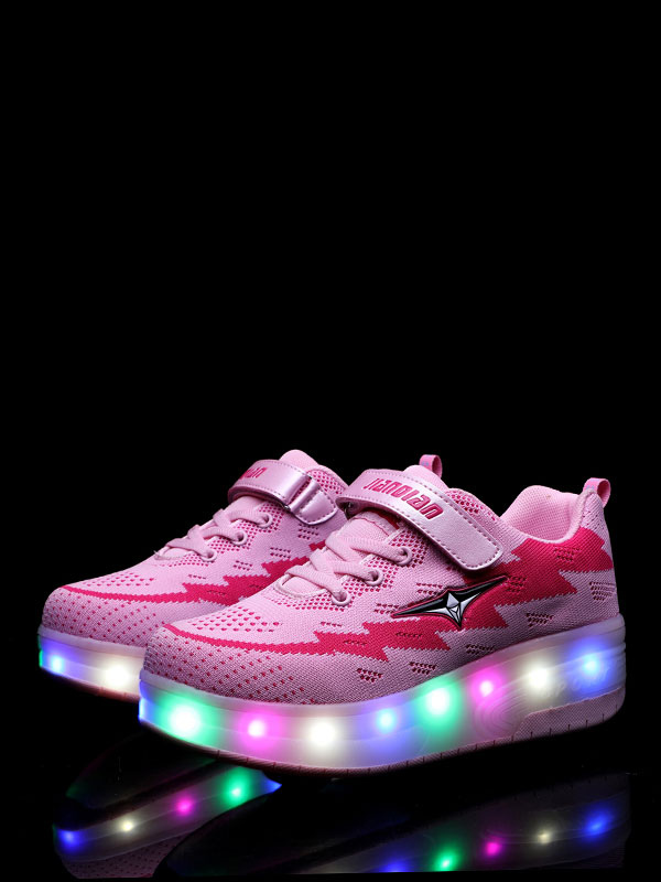 Zapatillas con luces niños Zapatos LED con cordones y punta redonda rosa - Milanoo.com