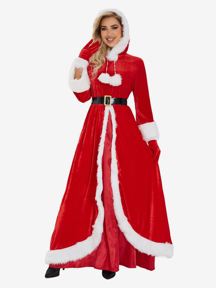 Vestido navideño para mujer Guantes de fibra de poliéster rojo Faja de  vestir Poliéster Bicolor Disfraces navideños 