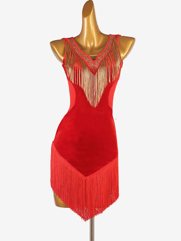 Vestidos de latino Ture Red Conjunto de mujer Lycra Vestido Traje de baile Milanoo.com