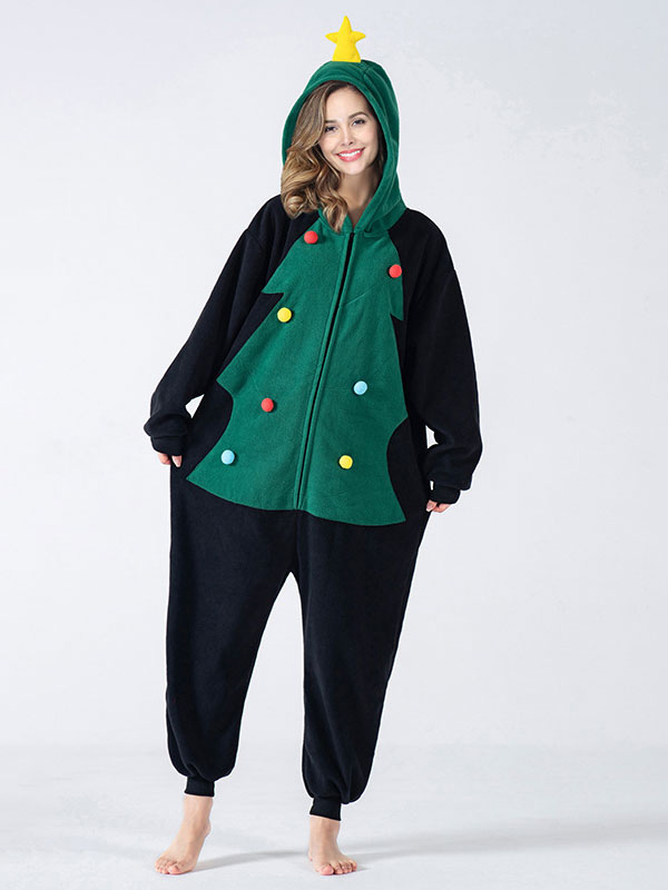 Pyjama À Capuche Combinaison Noël Manches Longues Polaire Chaud Hiver Cadeau Noël