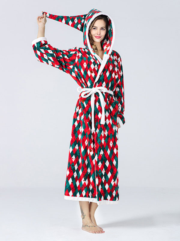 Pyjama Robe Noël Manches Longues Polaire Chaud Hiver Cadeau Noël