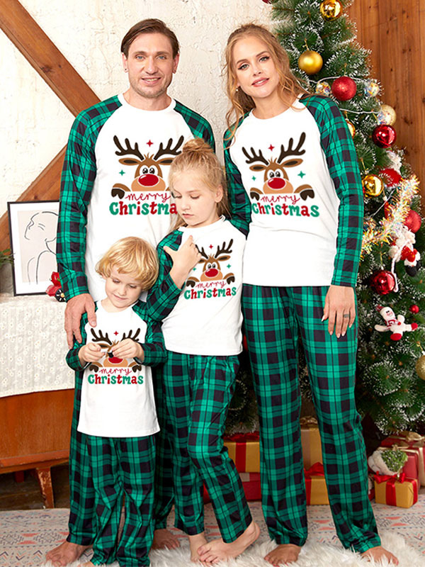 Pijamas a juego para y adultos, pantalones superiores con patrón navideño de poliéster - Costumeslive.com