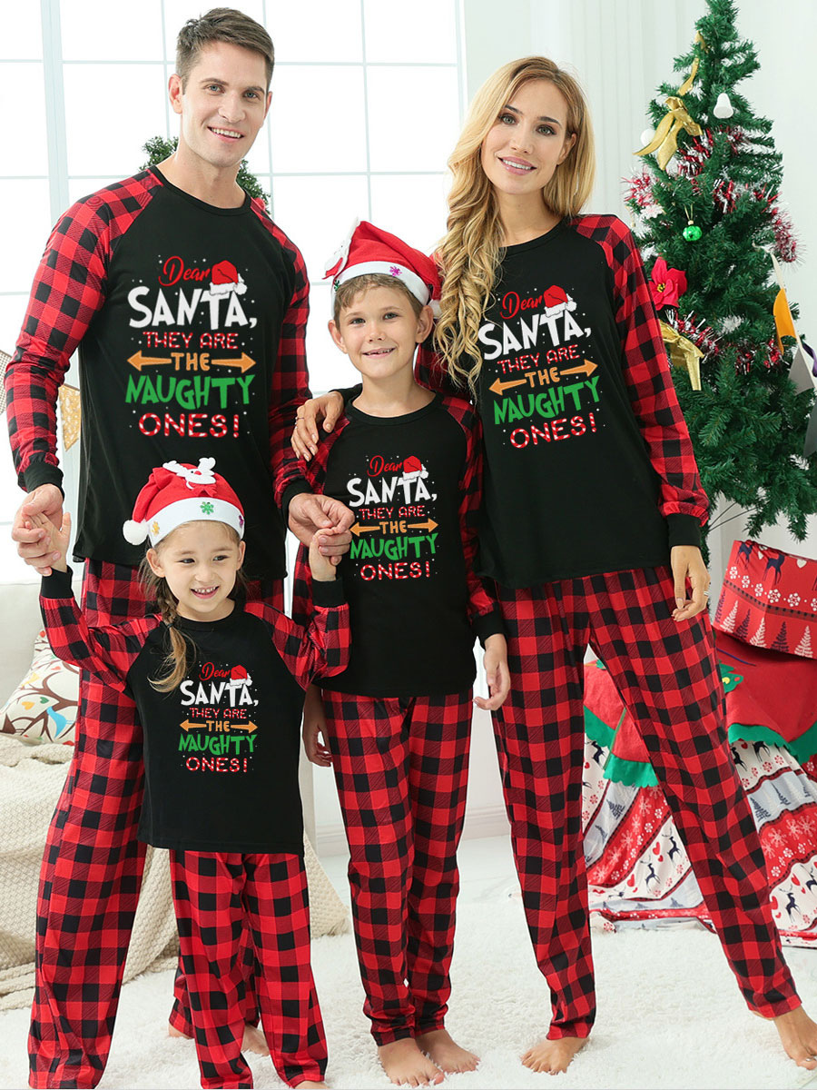 Pijamas navideños a juego, pantalones de patrón navideño de poliéster para adultos y niños, parte superior - Costumeslive.com