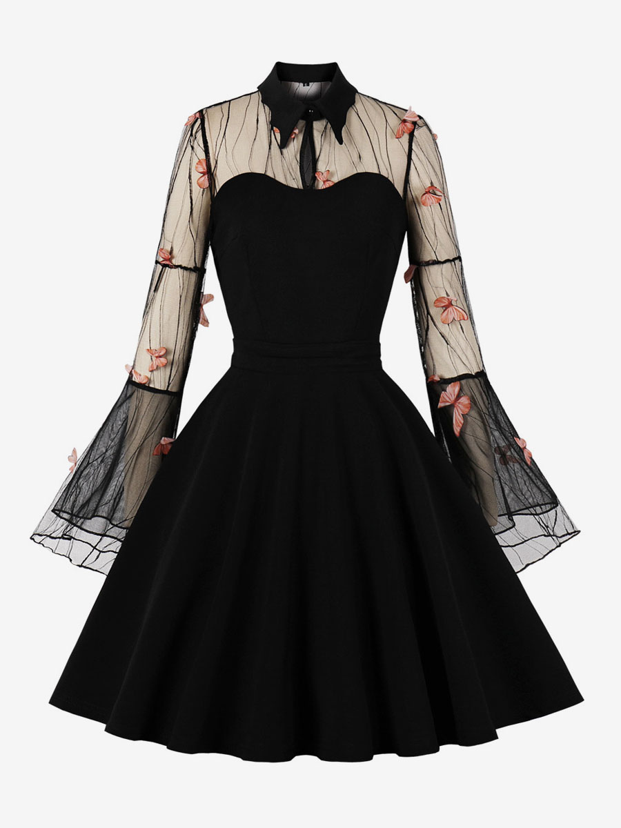 Vintage Dress 1950s Long Sleeves Woman's Knee Length Two-Tone Rockabilly  Dress - Milanoo.com