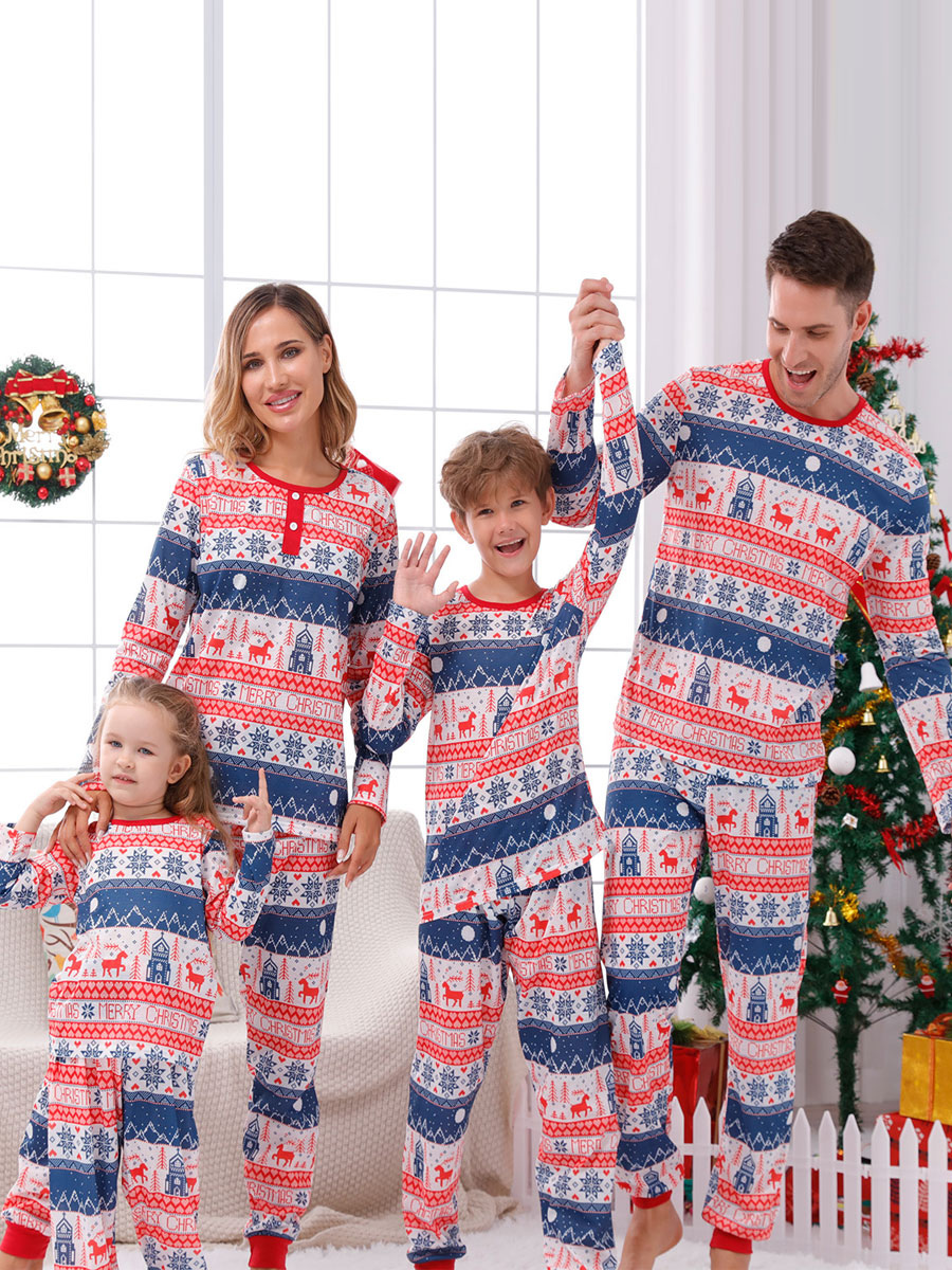 Pijamas familiares a juego de Navidad, conjuntos de con patrón navideño para adultos y niños pequeños - Milanoo.com