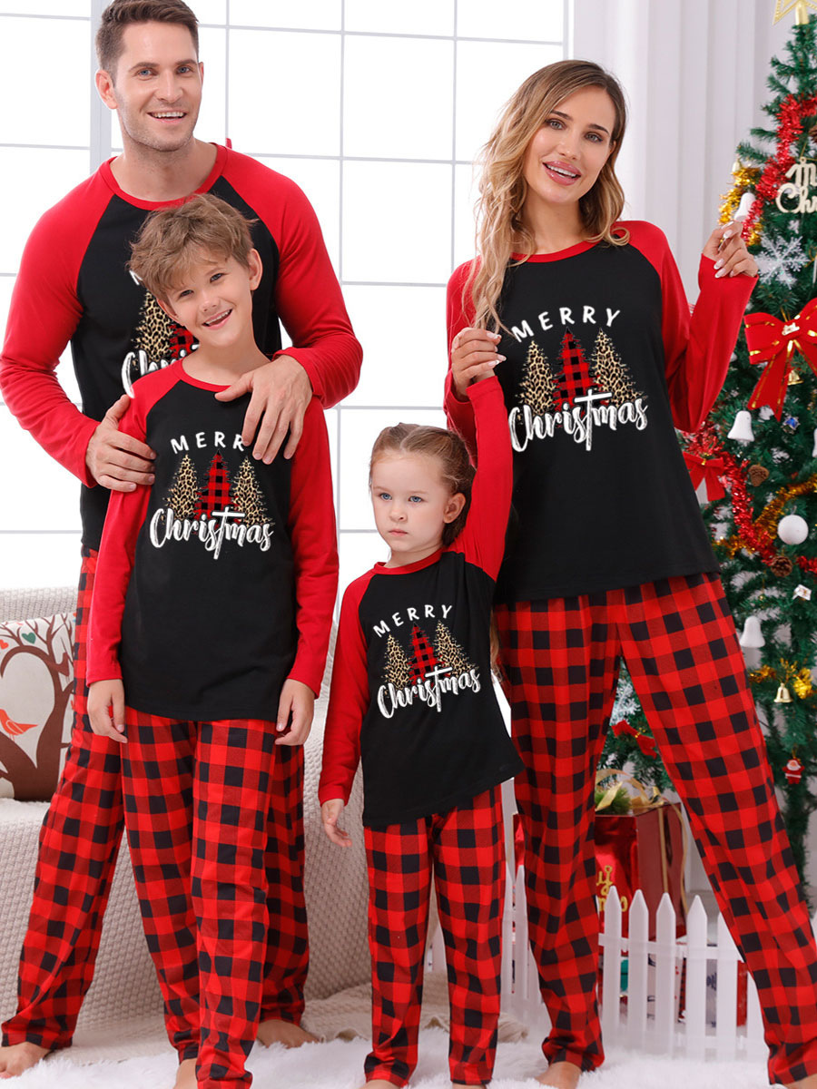 Pijamas familiares a de Navidad para niños pequeños, pantalones con patrón a cuadros, conjuntos superiores - Costumeslive.com