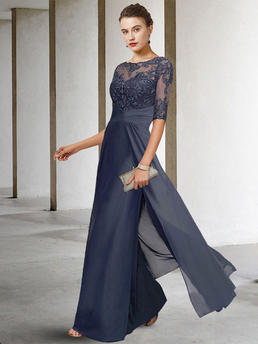 Bridal Mother Dress Jewel Neck Half Sleeves Sheath Lace Floor-Length ...
