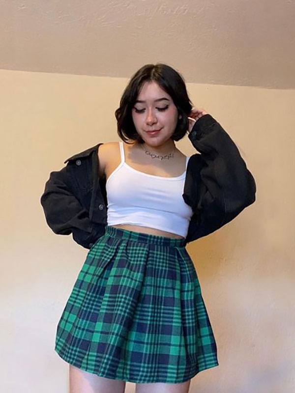 Women's Clothing Women's Bottoms | Skirt For Women Dark Green Ruffles Plaid Pattern Polyester Raised Waist Irregular Short Summe