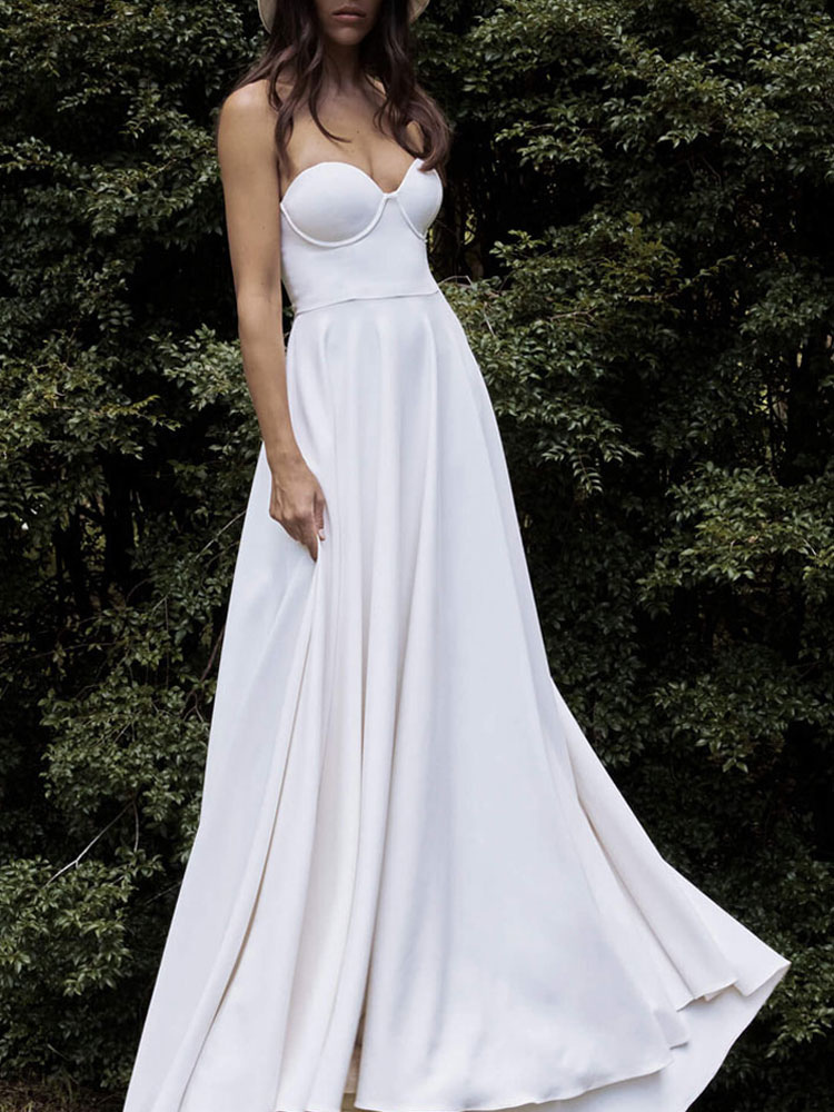 Boda Vestidos de novia | Vestido de novia simple Línea A Sin tirantes Sin mangas Botones Vestidos de novia - CR62463