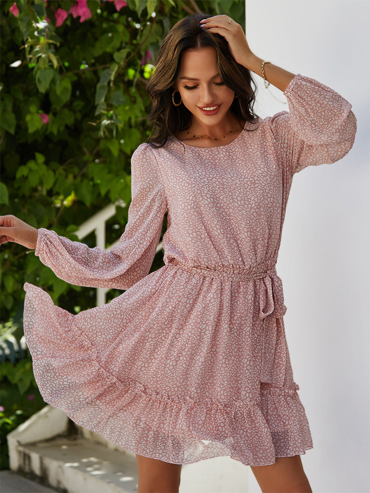 Women's Clothing Dresses | Mini Dresses Pink Long Sleeves Polyester Short Dress - RC01701