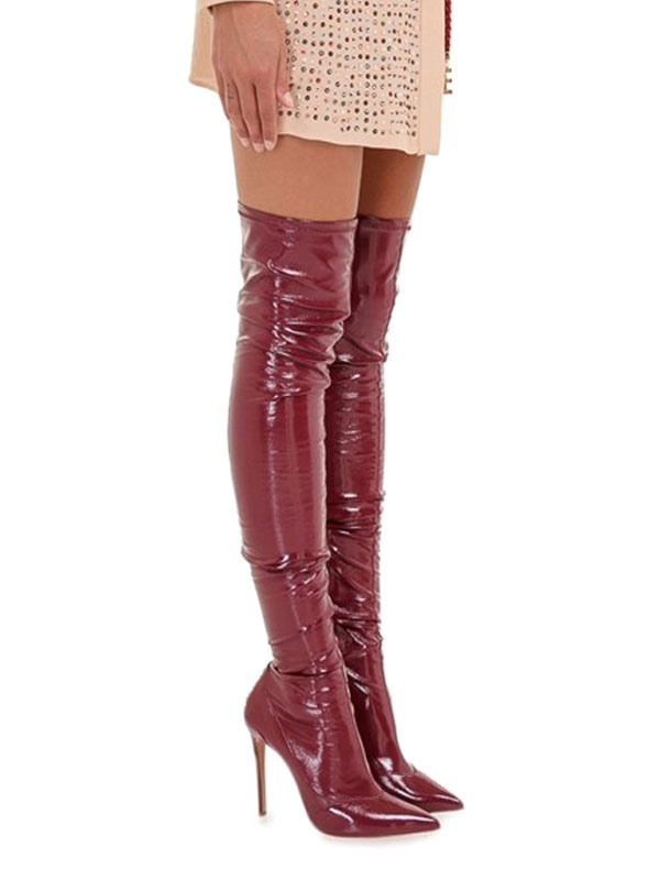 Shoes Women's Shoes | Over The Knee Boots Burgundy Pointed Toe Winter Boots For Women - ON60238