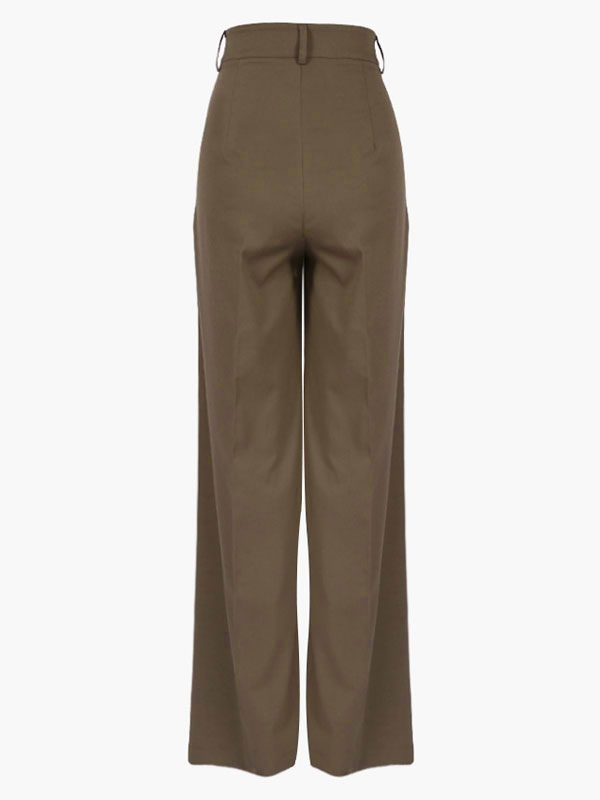 Women's Clothing Women's Bottoms | Pants Coffee Brown Polyester High Rise Waist Trousers - WQ61417