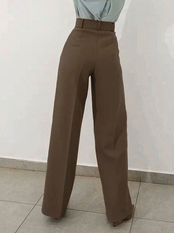 Women's Clothing Women's Bottoms | Pants Coffee Brown Polyester High Rise Waist Trousers - WQ61417