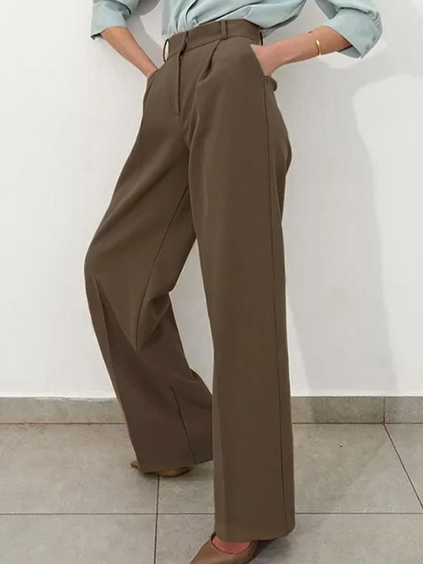 Women's Clothing Women's Bottoms | Pants Coffee Brown Polyester High Rise Waist Trousers - WQ61417