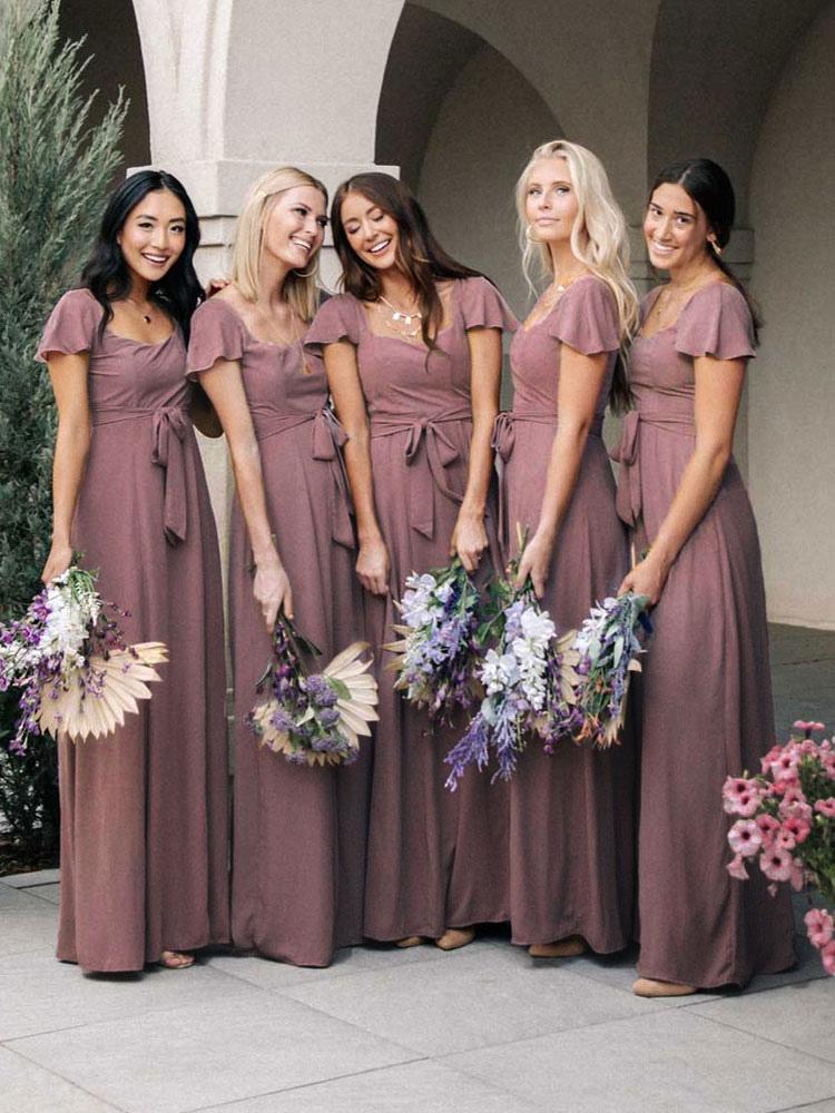 Short mauve bridesmaid on sale dresses