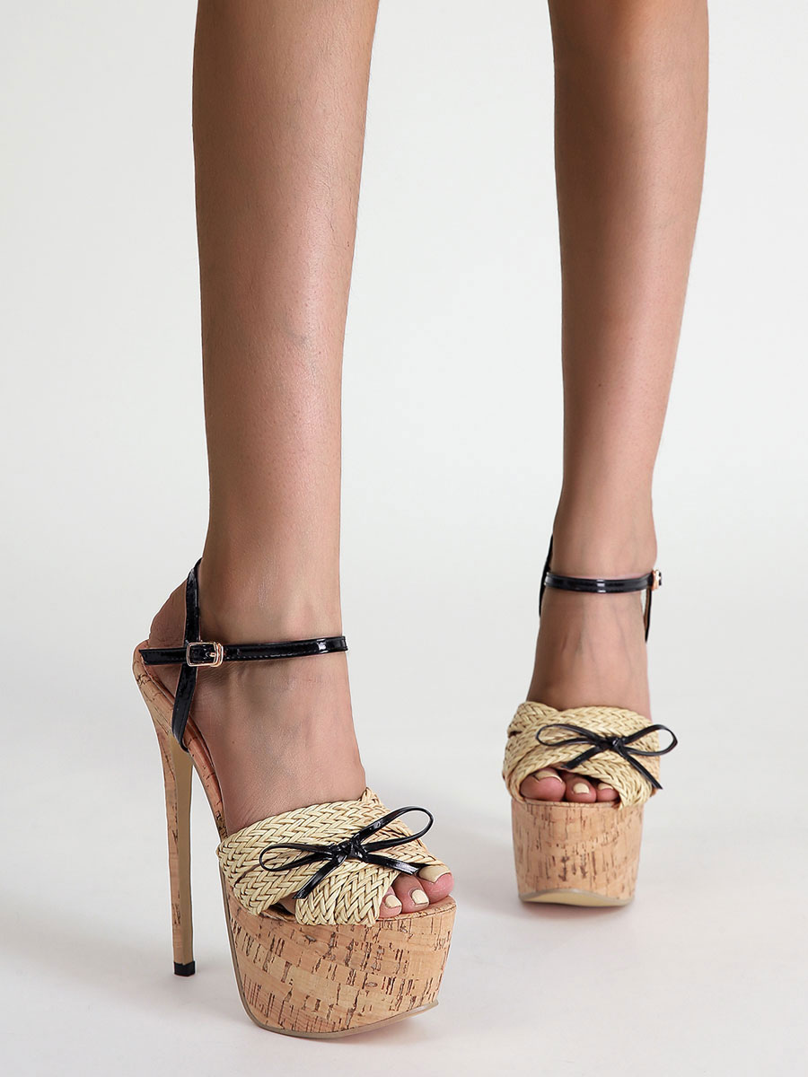 Shoes Occasion Shoes | Women's Woven Platform Heels in Apricot - CK31958