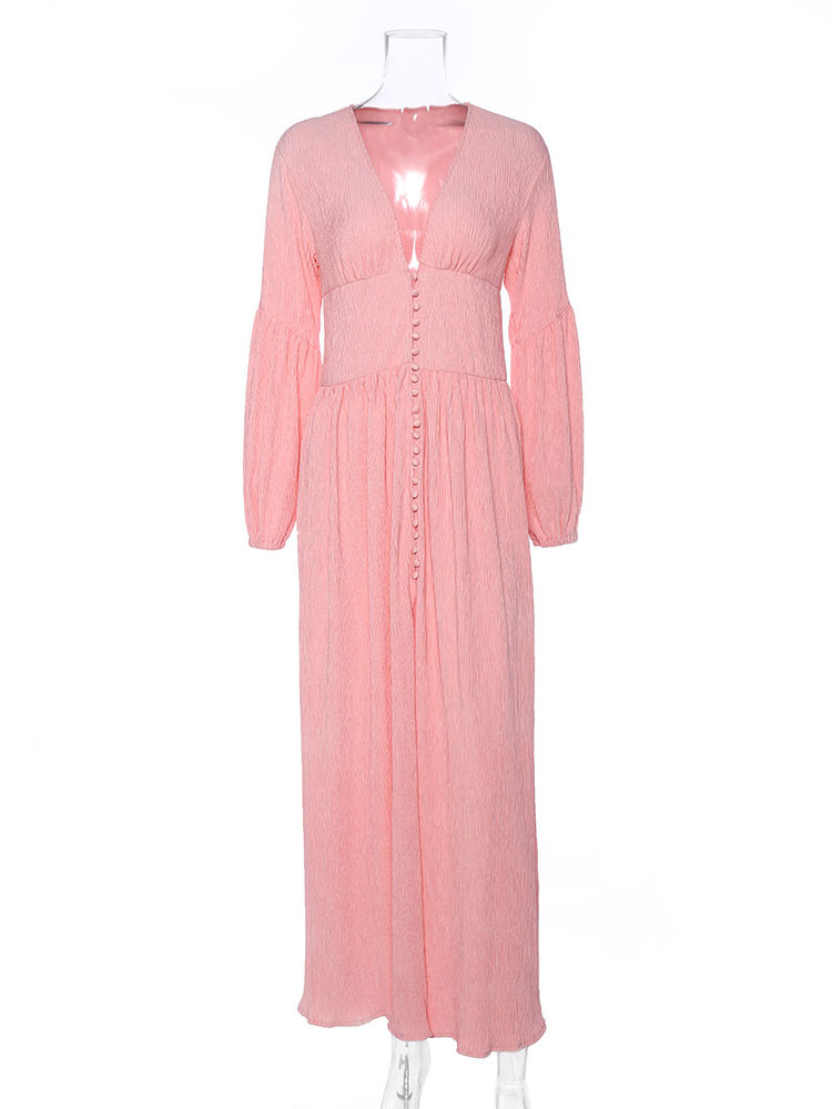 Women's Clothing Dresses | Maxi Dress V-Neck Long Sleeves Polyester Floor Length Dress - MP43380