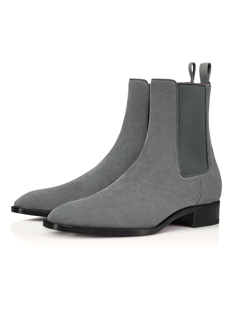 Men's Chelsea Dress Boots Grey Suede Ankle Boots - Milanoo.com