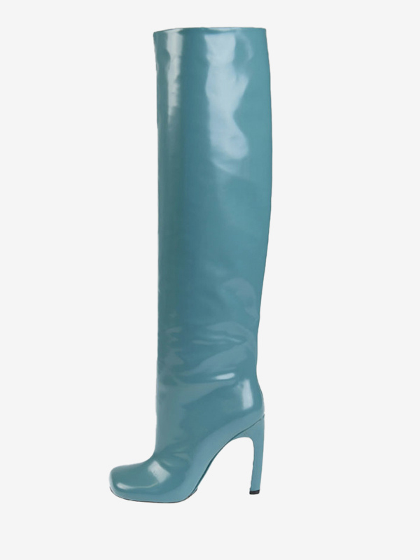 Women's Curve Heels Patent Bright Leather Knee High Boots Wide Calf Boots