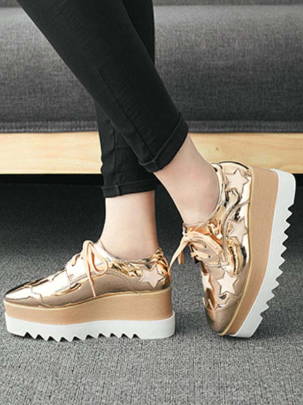 de plataforma con cordones dorados para mujer Zapatos casuales - Milanoo.com
