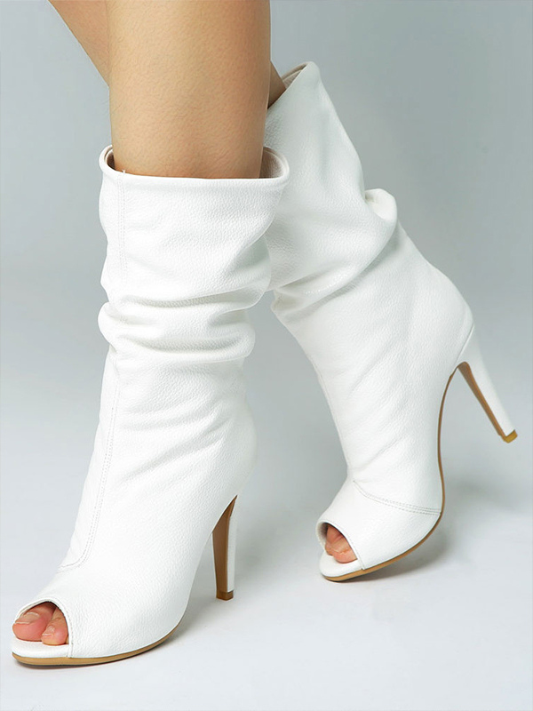 White Ankle Boots Toe High Heel Booties US 5.5-12.5 - Milanoo.com