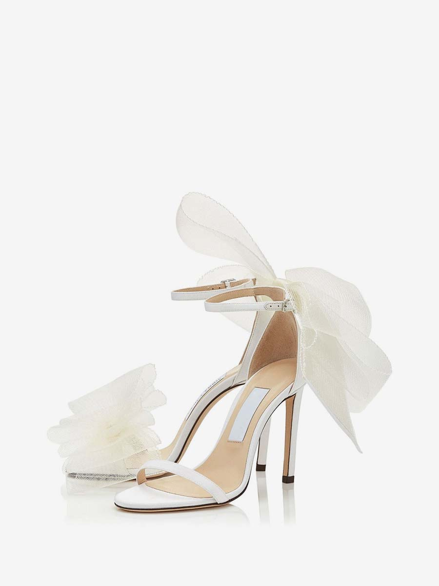 Ayanna Ivory Satin Bow Ankle Strap High Heel Sandals