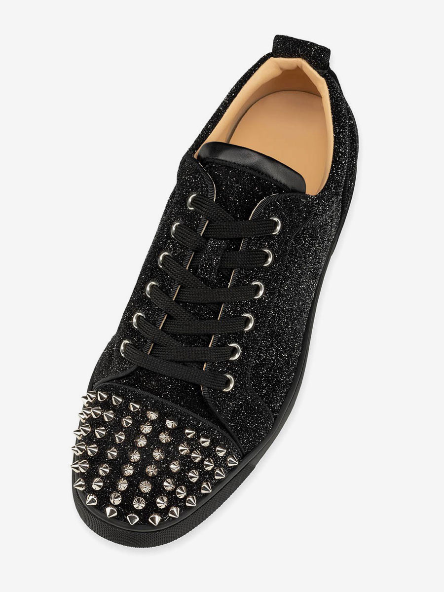 Mens Glitter Rhinestone Round Toe Low Top Sneakers With Spikes ...