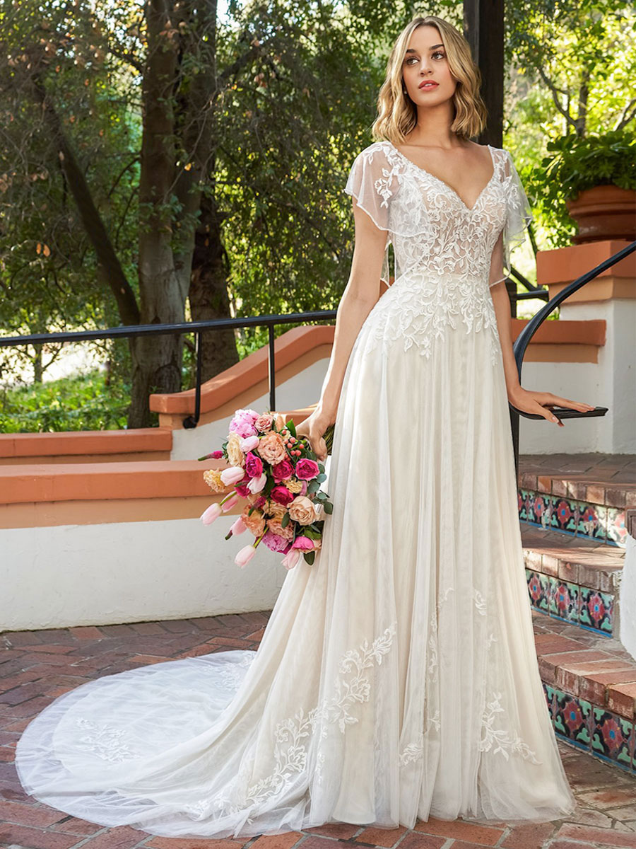 Vestido de Noiva Simples 2023 Renda Decote em V Sem Mangas Renda Linha A  Vestidos de Noiva Personalização Grátis 