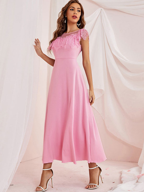 Julie with Choker Mesh Semi-transparent Long Dress