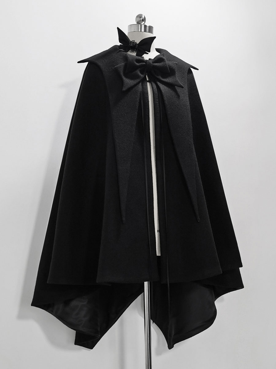 【先行販売】ゴスロリ王子ファッションケープ黒ポリエステルリボン冬アウター