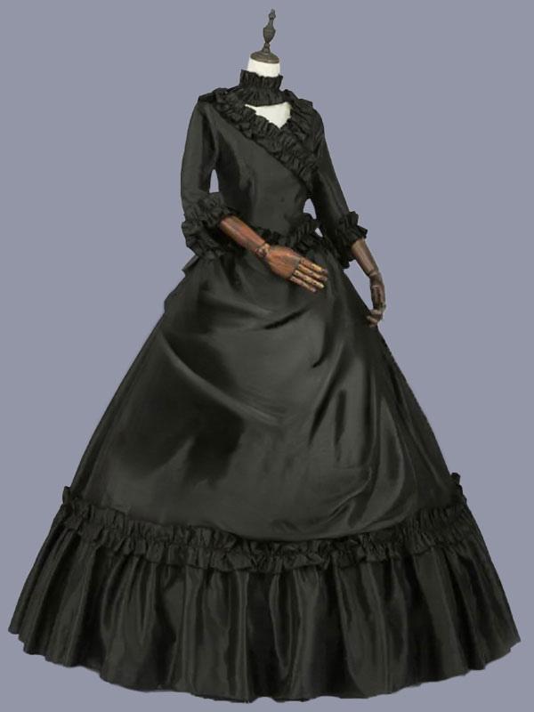 Black Retro Costumes Ruffles Marie Antoinette Costume Polyester Dress  Women's Gothic Tunic Party Prom Dress - Lolitashow.com
