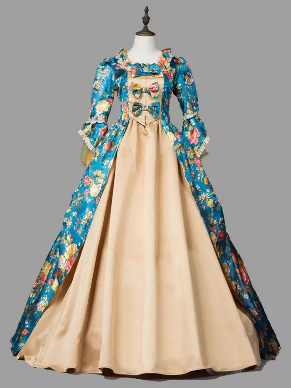 Blue Retro Victorian Dress Costumes Women's Marie Antoinette Costume Floral Print Ruffles Lace Polyester Tunic 1800s Dress - Lolitashow.com Blue Retro Victorian Dress Costumes Women's Marie Antoinette Costume Floral Print Ruffles Lace Polyester Tunic 1800s Dress - Lolitashow.com