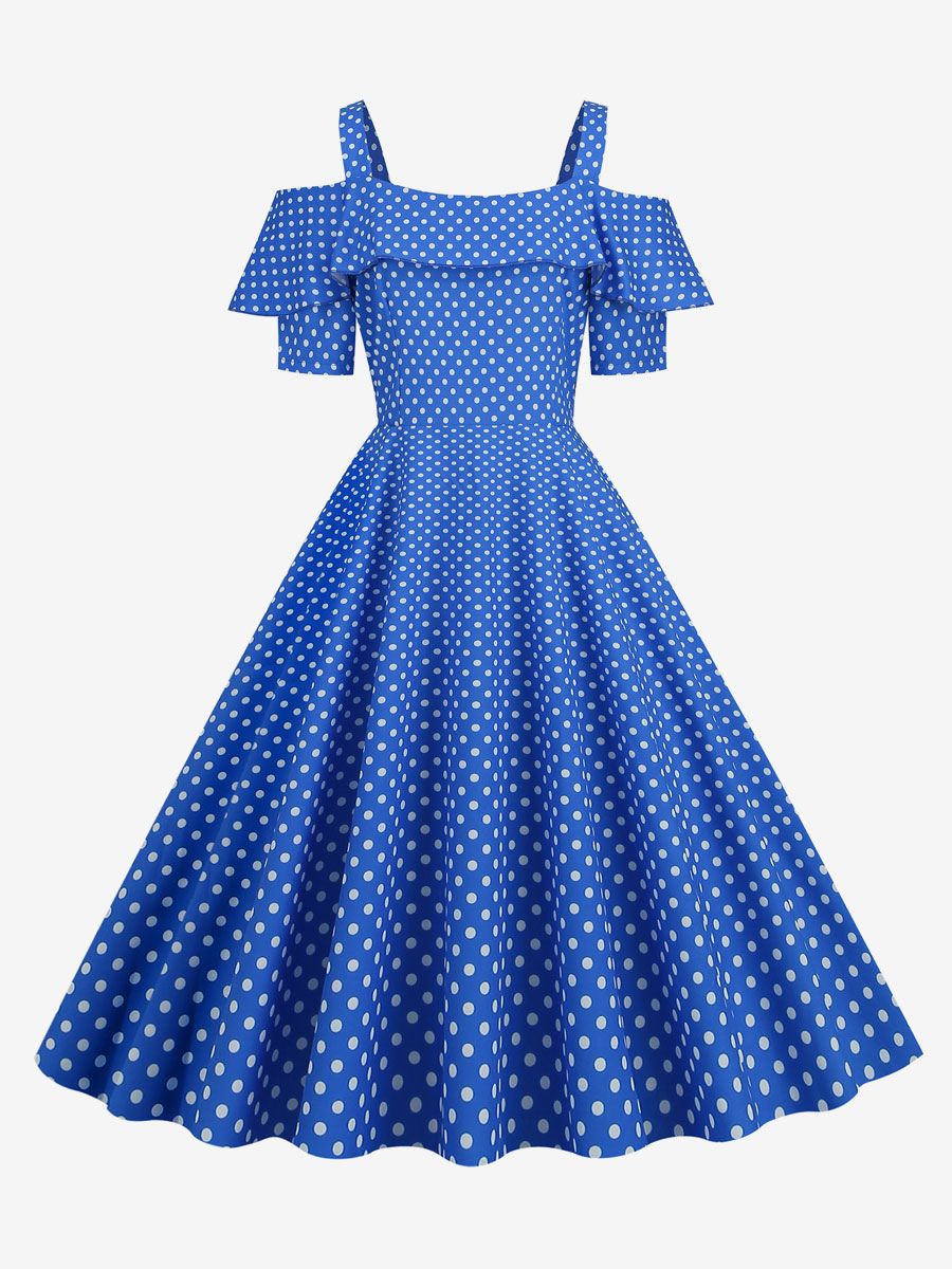 Robe Vintage Des Années 1950 Col Bateau Manches Courtes Robe Rockabilly À Pois