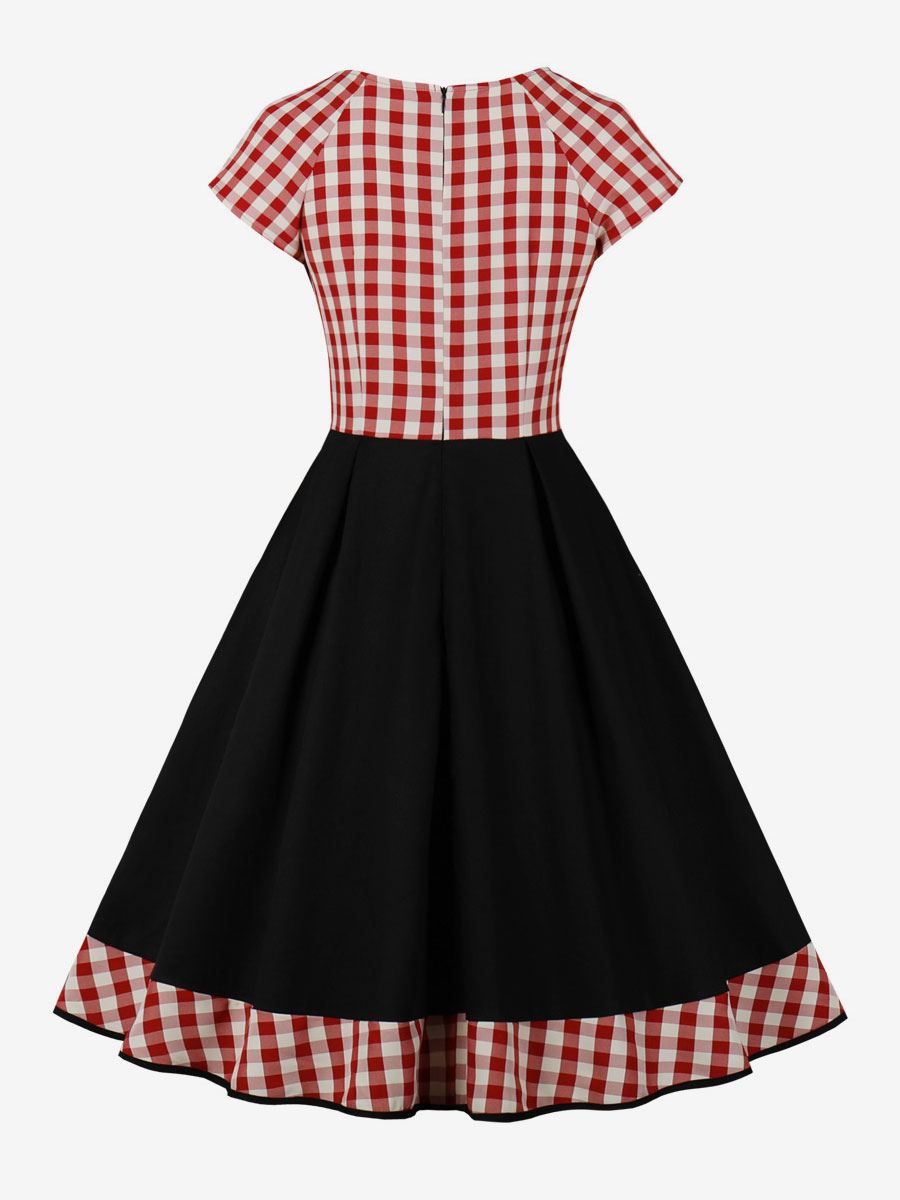 Vintage Dress 1950s Audrey Hepburn Style TwoTone Short Sleeves Knee