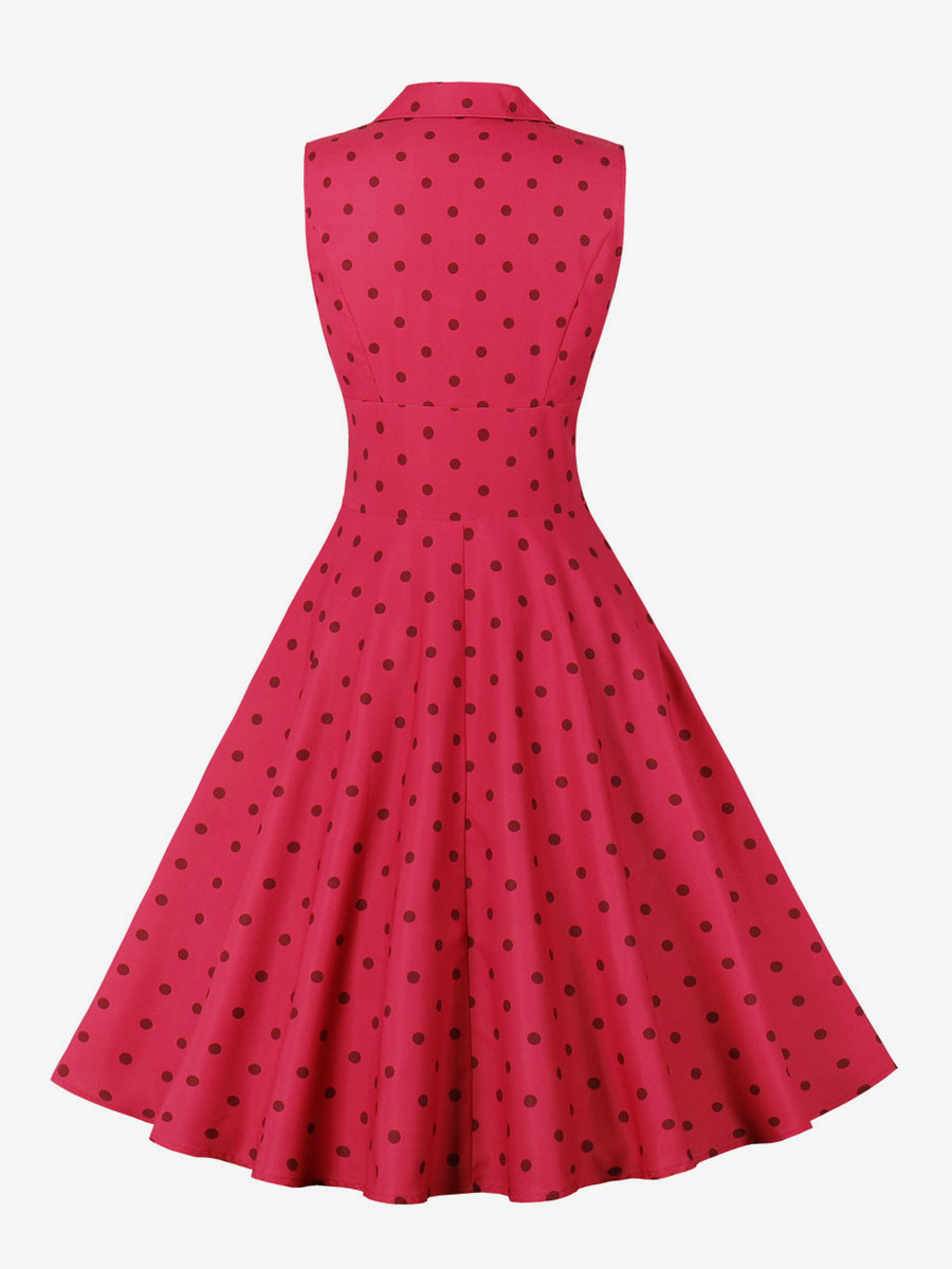 Vintage Dress 1950s Audrey Hepburn Style V Neck Sleeveless Polka Dot