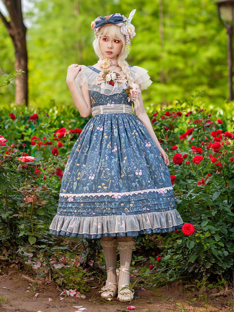 Classical Lolita Dress Cotton Sleeveless Lolita Dresses Teal Milanoo