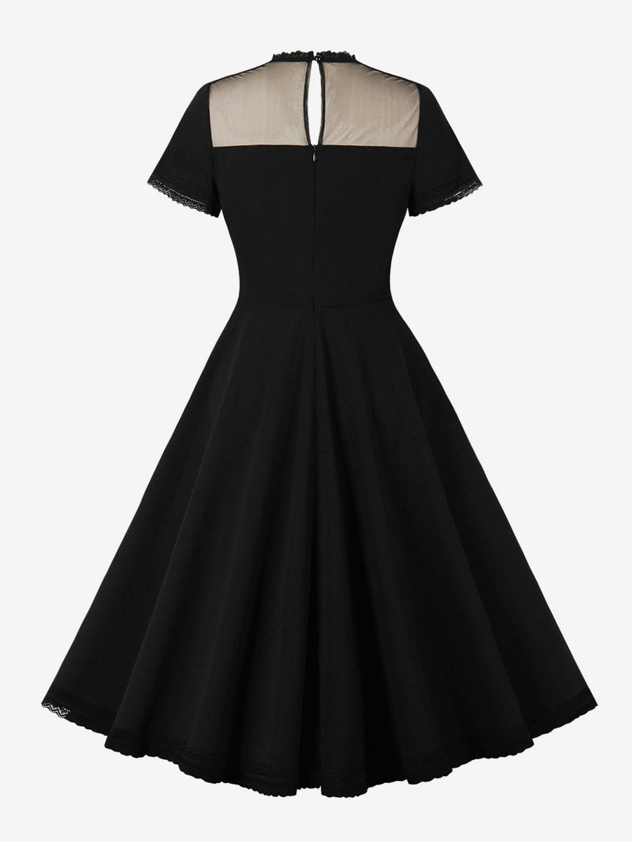 Vintage Dress 1950s Audrey Hepburn Style Crewneck Lace Short Sleeves ...