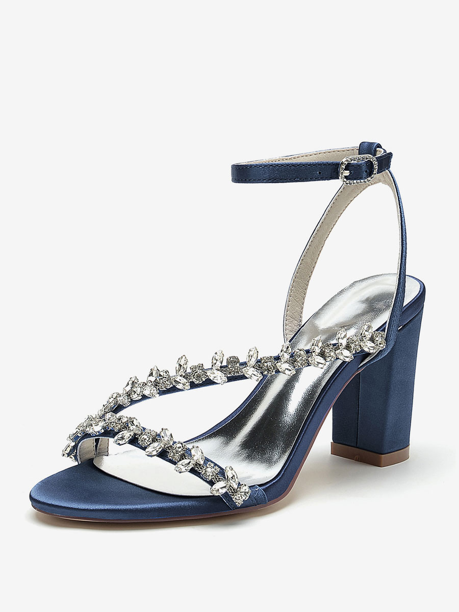 Wedding Shoes Satin White Rhinestones Open Toe Wedding Sandals ...