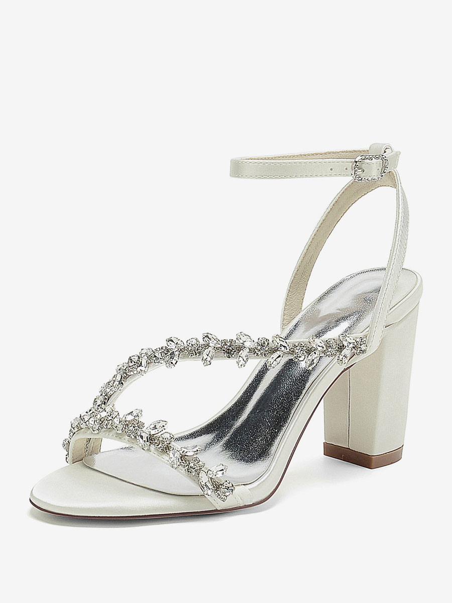 Wedding Shoes Satin White Rhinestones Open Toe Wedding Sandals ...