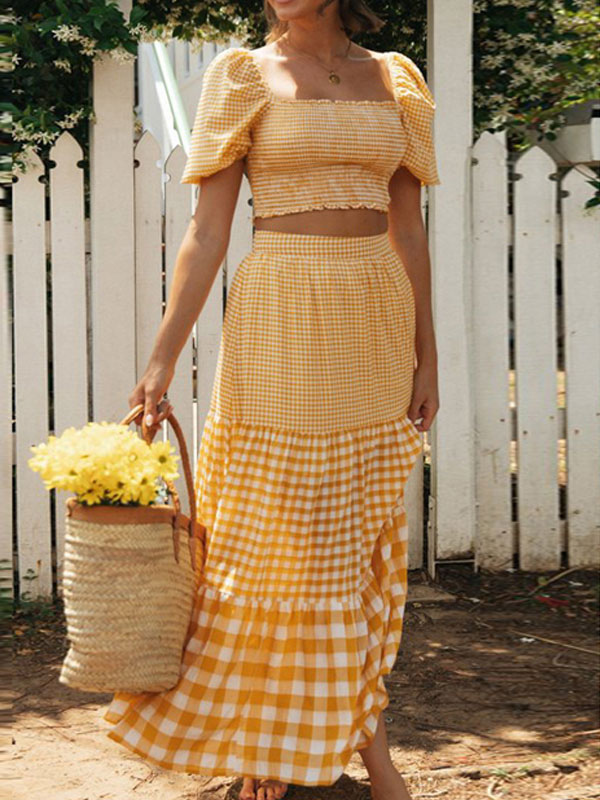 Marit Textured Vest & Skirt Set with Shell Buttons - Yellow main image 1
