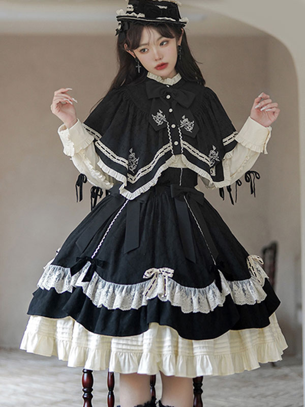 Steampunk Lolita SK Jupes Lolita en dentelle avec nœuds noirs