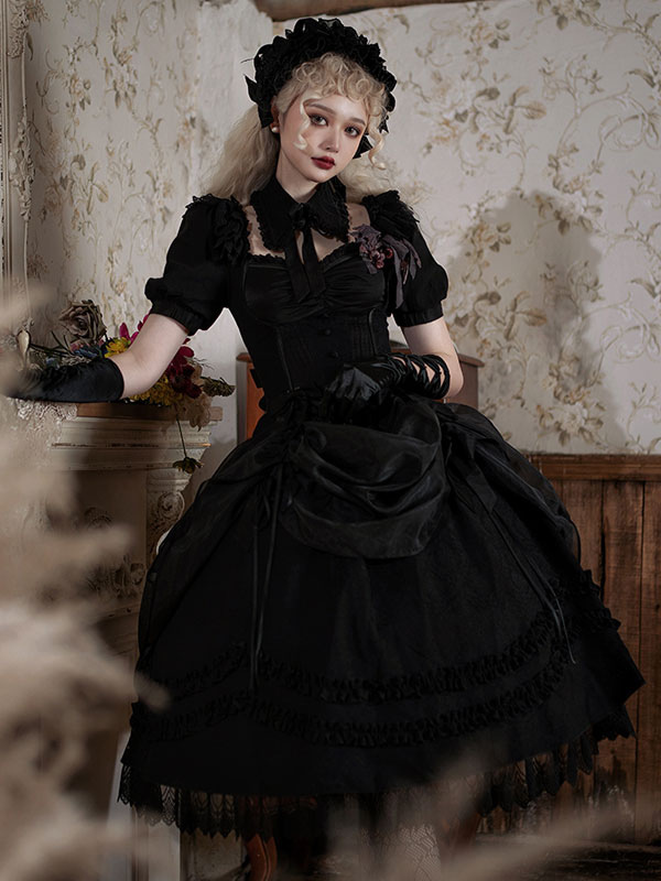 Gothic Lolita Skirt Black Bows Ruffles Lolita Skirts Lolitashow