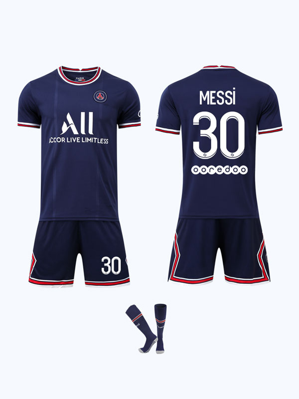 PSG Paris Saint Germain Messi 30 Football Kids Jersey Set (Qatar Blue)