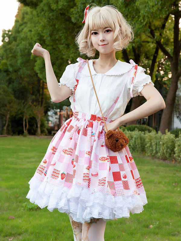 Jupes Lolita Harajuku Lolita SK À Imprimée Fleurie Rouge À Volants