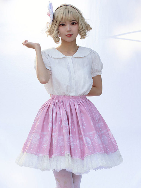 Jupes Harajuku Lolita SK Jupes Lolita à volants roses à imprimé fleurie