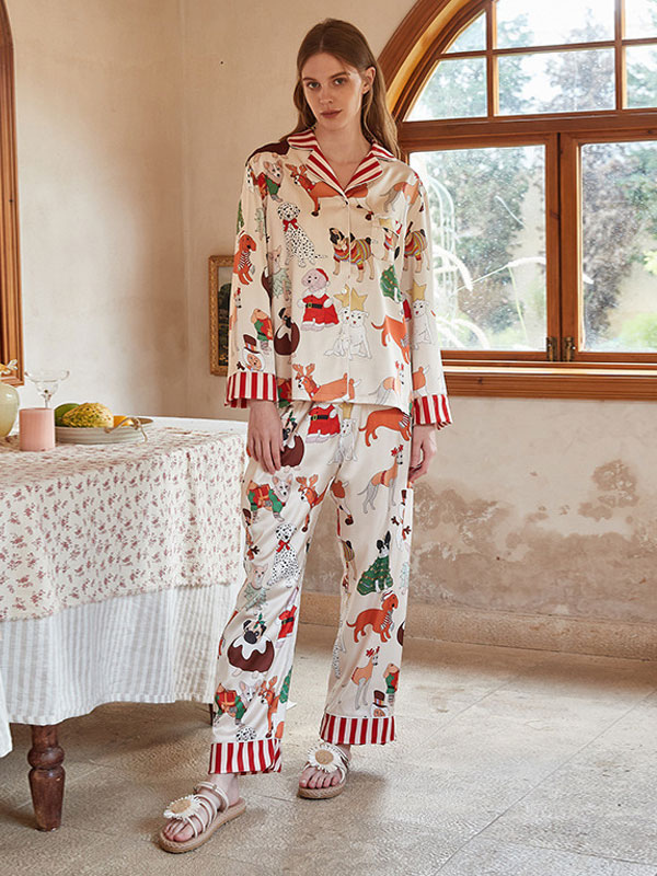 Ensemble Pyjama Femme Vêtements Pour La Maison Col Rabattu Manches Longues